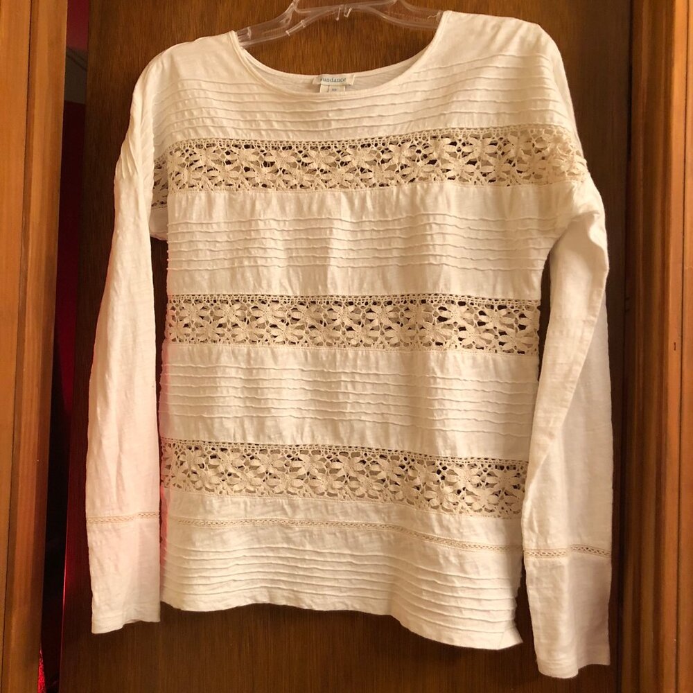 Sundance Ivory Cotton & Beige Lace Top - Size XS